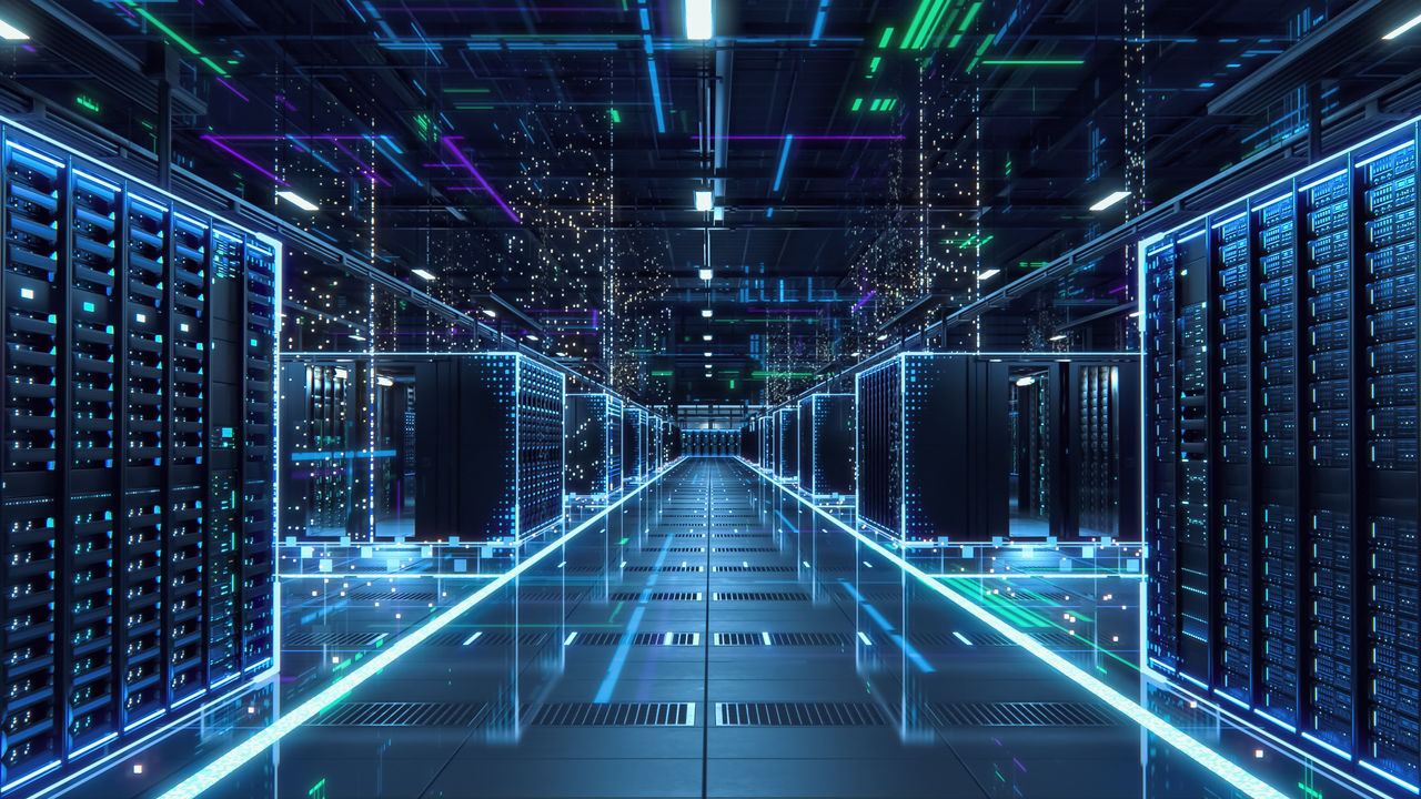 AI data center with GPU servers and high-density network fabric
