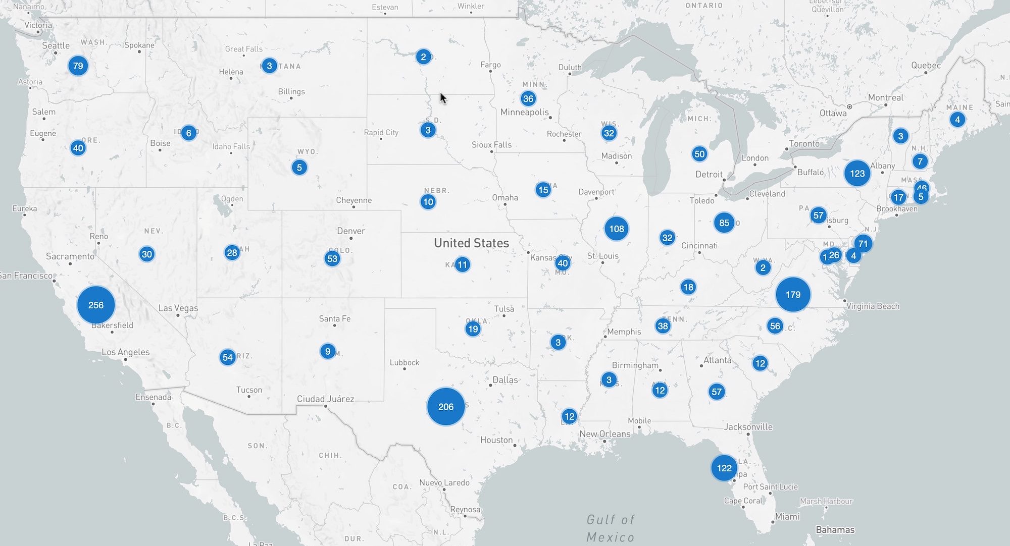 United States map showing GrossGate coverage in 11 states